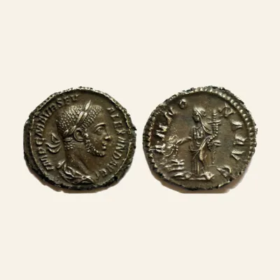 Avers, du denarius, pour Severus Alexander AR Denarius. Rome, AD 228. ANNONA, atelier de Rome, RIC RIC IV 135