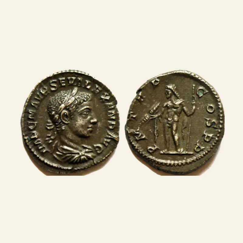 Obverse, of the denarius, for SEVERUS ALEXANDER (222-235). AR Denarius. Rome. Jupiter, mint of Rome, 222-235