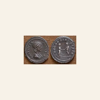 Reverse, of the denarius, for Plautilla (Caracalla, 198-217), AR Denarius, Rome, AD 202-205, AR, (g 3,98, mm 20)., mint of...
