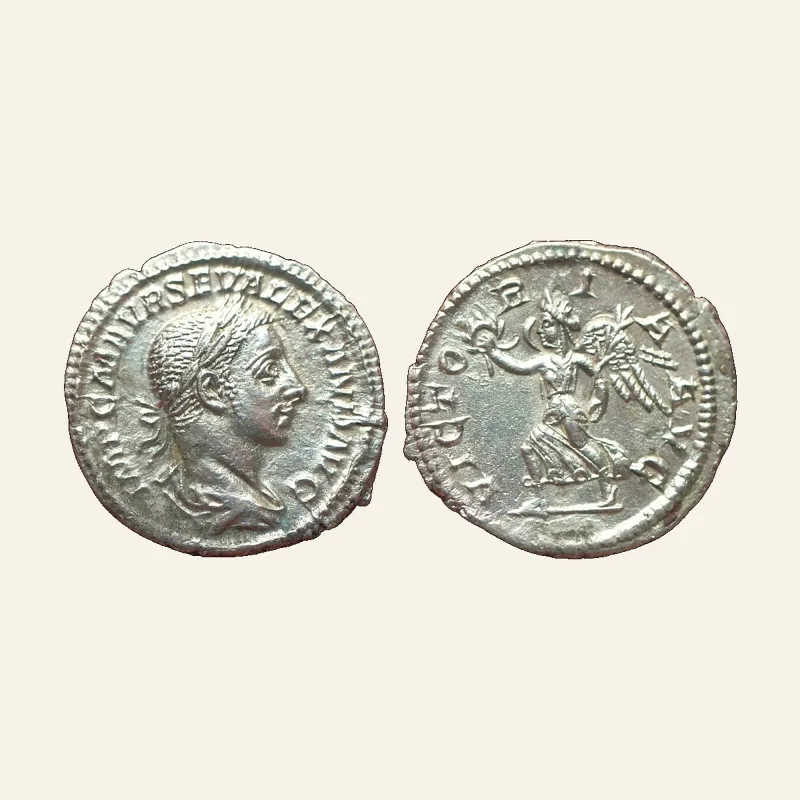 Obverse, of the denarius, for Severus Alexander AR Denarius. Rome, AD 225., mint of Rome