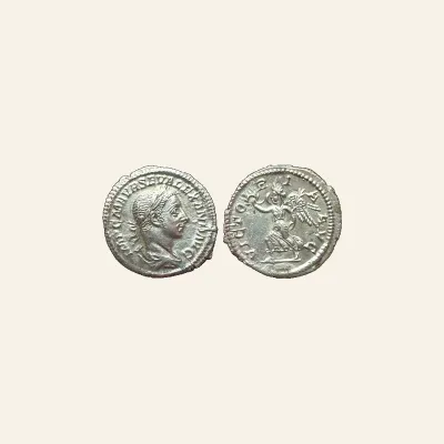 Reverse, of the denarius, for Severus Alexander AR Denarius. Rome, AD 225., mint of Rome