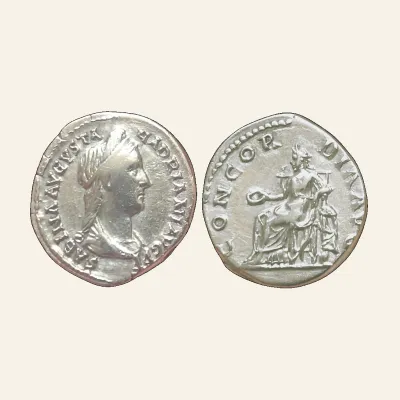 Avers, du denarius, pour Sabina. Augusta, AD 128-136/7. AR Denarius (19mm, 3.34 g,). Rome mint., atelier de Rome, 128-136...