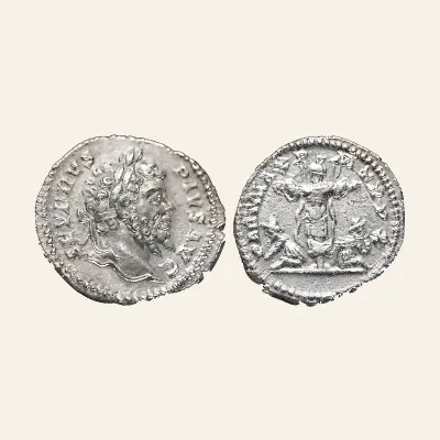 Reverse, of the denarius, for Septimius Severus AR Denarius. Rome, AD 202., mint of Rome, 385-387