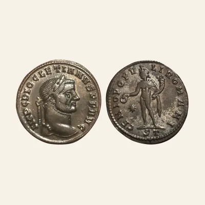 Diocletian, 284-305. follis (Silvered bronze, 29 mm, 10.50 g,), Ticinum, circa 296-297.
