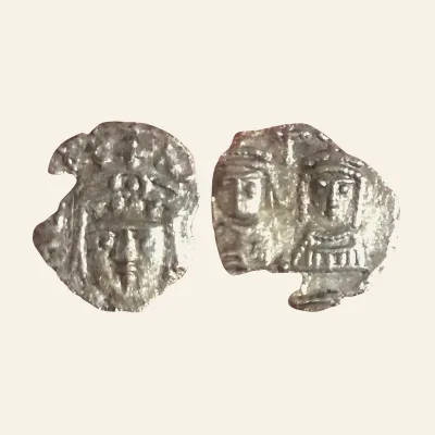HERACLIUS, with MARTINA. 610-641 AD. Carthage mint. AR Half Siliqua