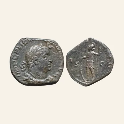 Avers, du sestertius, pour Valerian I. AD 253-260. Æ Sestertius (17.30 g,). Rome mint. AD 253-254., atelier de Rome...