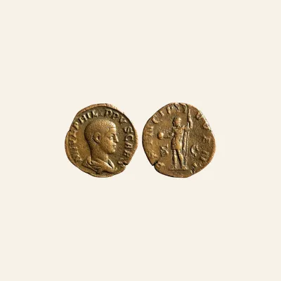 Reverse, of the sestertius, for PHILIP II. as Caesar, 244-247 AD. Æ Sestertius (17.72 gm, 29mm)., 247 AD