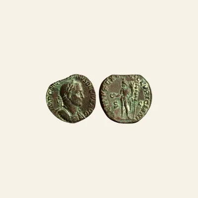 Reverse, of the sestertius, for Trajan Decius Æ Sestertius. Rome, AD 249-251., mint of Rome, 249-251