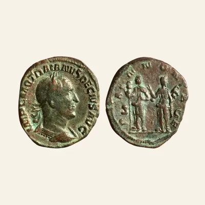 Avers, du sestertius, pour TRAJAN DECIUS. 249-251 AD. Æ Sestertius (30 mm, 16.40 gm)., 251 AD, RIC RIC IV 124(a)