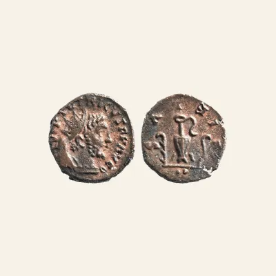 Reverse, of the antoninianus, for Unofficial imitation of Tetricus I antoninianus pontificate implements.