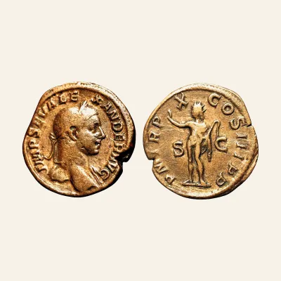 Obverse, of the sestertius, for Severus Alexander. AD 222-235. Æ Sestertius (31mm, 22.7 g). Rome mint. AD 231., mint of...