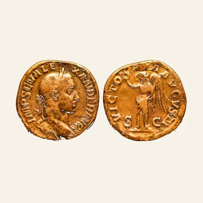 Obverse, of the sestertius, for Severus Alexander Æ Sestertius. 21.27g , 30mm Rome, AD 222-23, mint of Rome, 222-23