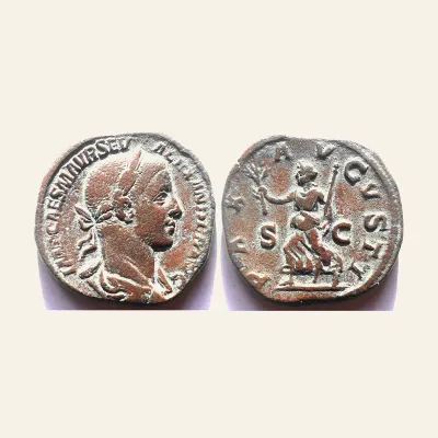 Avers, du sestertius, pour SEVERUS ALEXANDER, 222-235 AD. AE Sestertius (20.62 gm , 31 mm)., 235 AD