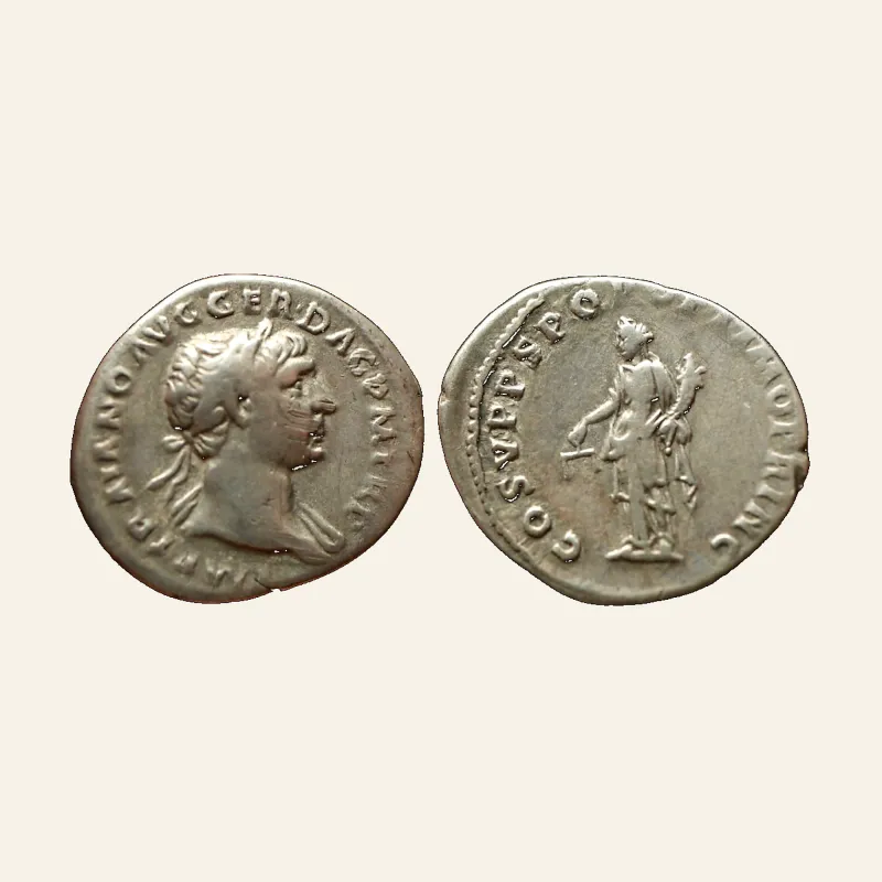 Obverse, of the denarius, for Trajan (98-117) AR-Denarius, 3.17 g., 19 mm. Rome, 103-112., mint of Rome, 98-117