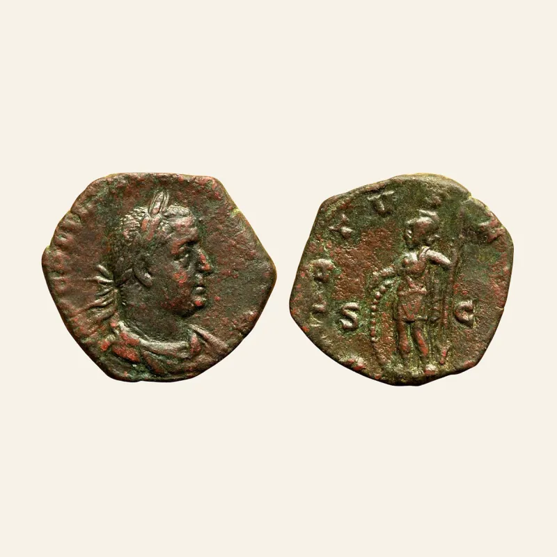 Obverse, of the sestertius, for VALERIAN I (253-260). AE Sestertius. Rome., mint of Rome, 253-260