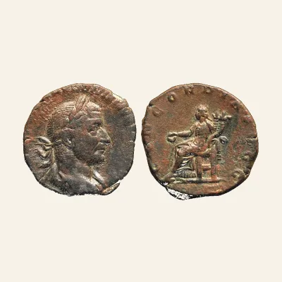 Avers, du sestertius, pour Trebonianus Gallus AE Sestertius (13.84g , 26mm) Rome AD 251-253 RARE, atelier de Rome, 251-253...