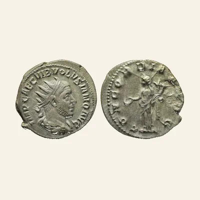 Obverse, of the antoninianus, for Volusian (251-253), Antoninianus, Rome, AD 251-253; AR (g 3,62; mm 22), mint of Rome...