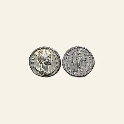 Reverse, of the antoninianus, for Severina AD 270-275. Ticinum AE Antoninianus, 270-275