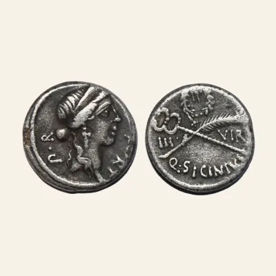 Avers, du denarius, pour Q. Sicinius AR Denarius. Rome, 49 BC., atelier de Rome, 49 BC, RIC BMCRR Rome 3947-9