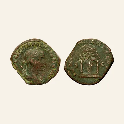 Avers, du sestertius, pour Volusian. AD 251-253. Æ Sestertius (28mm, 15 g,). Rome mint., atelier de Rome, 251-253, RIC RIC...