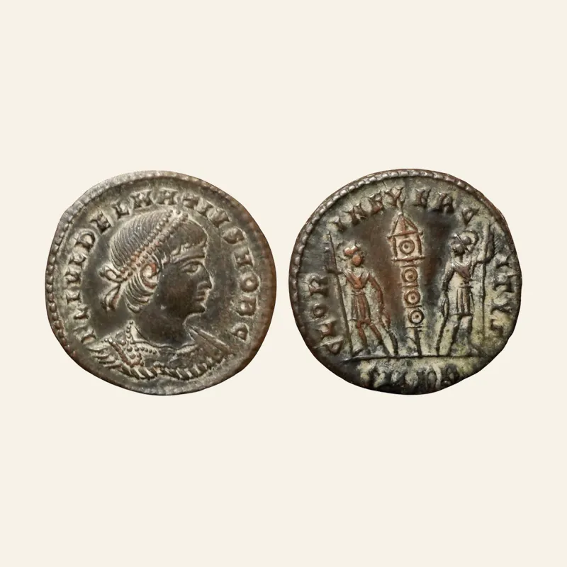 Delmatius. Caesar, AD 335-337. Æ follis (17mm, 1.76g,). Antioch mint, Struck AD 335-7.