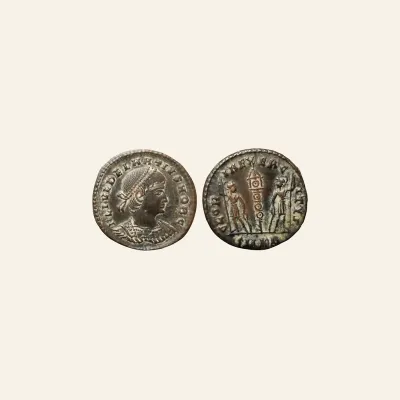 Delmatius. Caesar, AD 335-337. Æ follis (17mm, 1.76g,). Antioch mint, Struck AD 335-7.