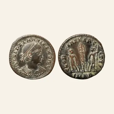 Delmatius. Caesar, AD 335-337. Æ follis (17mm, 1.76g,). Antioch mint, Struck AD 335-7.