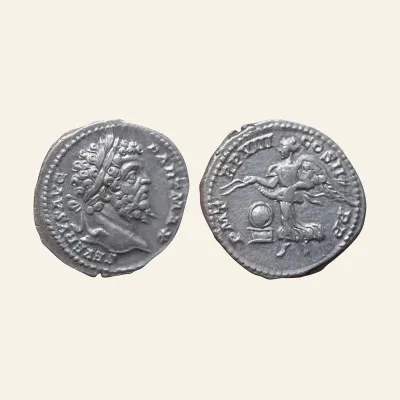 Avers, du denarius, pour Septimius Severus (193-211) AR Denarius. Rome 200, atelier de Rome, 193-211, RIC RIC 150 / RSC 454)...