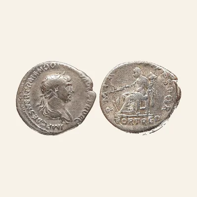 Reverse, of the denarius, for Trajan, 98 – 117 AR Denarius circa 116-117., 98 – 117