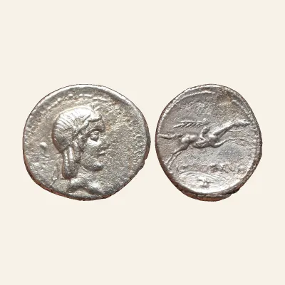 C. Calpurnius L.f. Frugi. AR Denarius 67, 3.53 g.