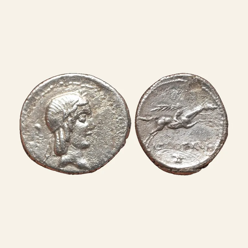 C. Calpurnius L.f. Frugi. AR Denarius 67, 3.53 g.