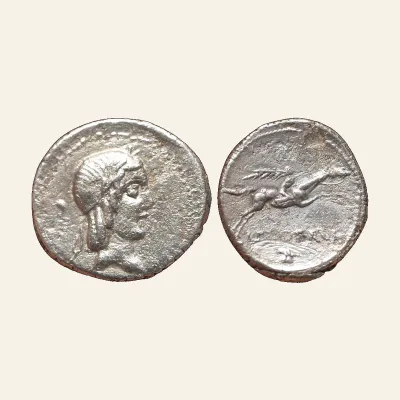 C. Calpurnius L.f. Frugi. AR Denarius 67, 3.53 g.
