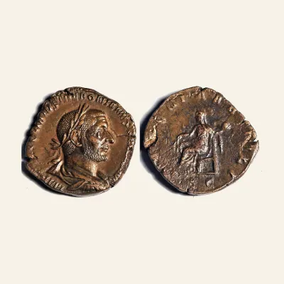 Avers, du sestertius, pour Trebonianus Gallus, 251-253 Sestertius 251-253, IVNONI MARTIALI Æ 16.57 g., 251-253, RIC RIC 109