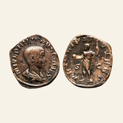 Reverse, of the sestertius, for PHILIP II. as Caesar, 244-247 AD. Æ Sestertius, 247 AD