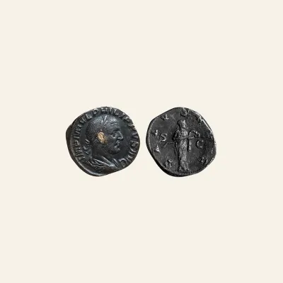 Reverse, of the sestertius, for PHILIPPUS I , 244-249. AE Sestertius. SALVS AVG, 244-249