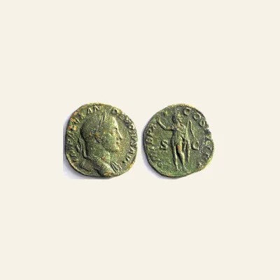 Reverse, of the sestertius, for Severus Alexander (222-235 AD). AE Sestertius (30 mm, 19.1 g), Rome 232 AD., mint of Rome...