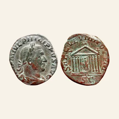 Avers, du sestertius, pour Philippus I 244-249 AD - AE Sestertius, 248 AD - SAECVLVM NOVVM, atelier de Rome, 249 AD, RIC RIC...