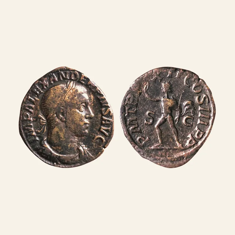 Obverse, of the sestertius, for Severus Alexander, 222-235. Sestertius (30 mm, 22.60 g,), Rome, 232., mint of Rome, 222-235