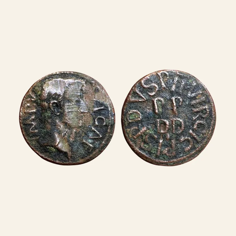 Obverse, of the as, for Tiberius, AE23 as of Carthage, Zeugitana. AD 4-14, struck AD 10. 6.86 g., mint of Carthage