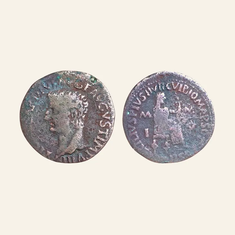 Obverse, of the dupondius, for Tiberius, AE30 dupondius of Utica, Zeugitana. 28-29 AD, mint of Utica, 29 AD