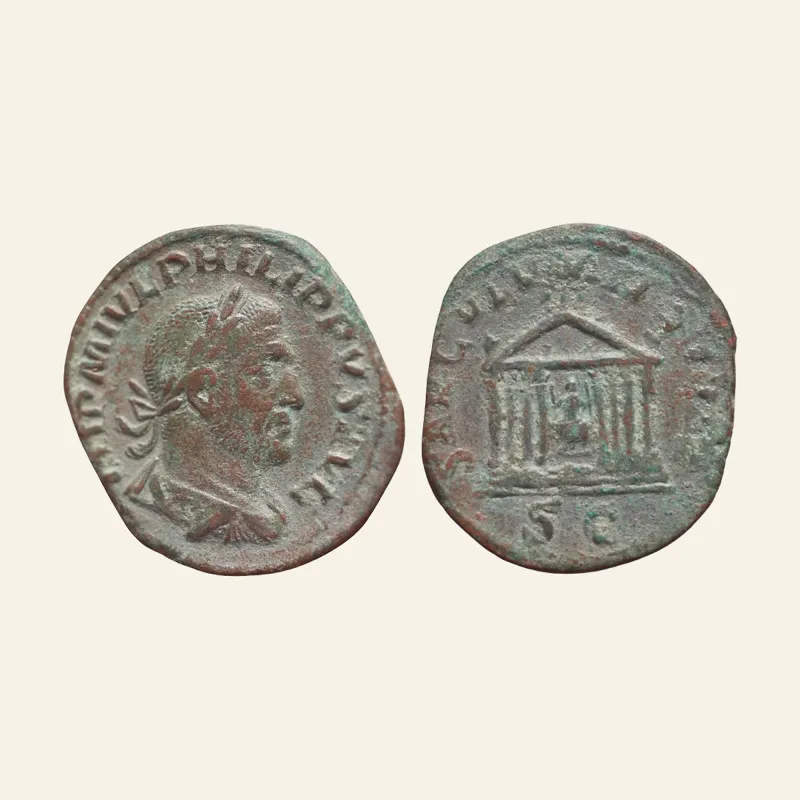 Obverse, of the sestertius, for Philippus I 244-249 AD - Sestertius, 248 AD, AE 17,57g., mint of Rome, 249 AD