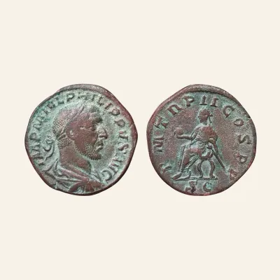 Avers, du sestertius, pour Philip I, 244 – 249 Sestertius 245, Æ 25.84 g, 244 – 249, RIC RIC 148
