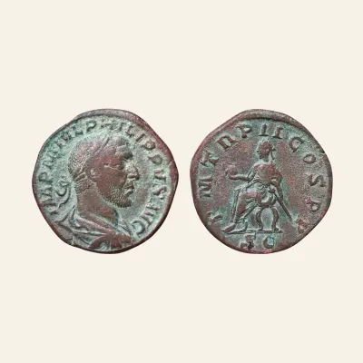 Reverse, of the sestertius, for Philip I, 244 – 249 Sestertius 245, Æ 25.84 g, 244 – 249