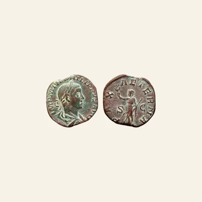 Reverse, of the sestertius, for Philip II Æ Sestertius. Rome, AD 246-249., mint of Rome, 246-249