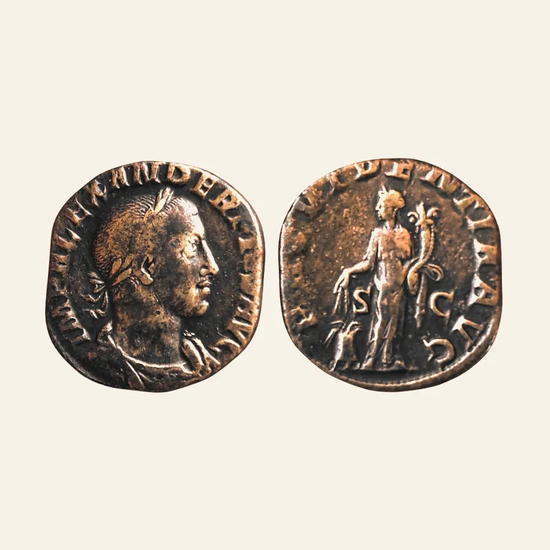 Obverse, of the sestertius, for Severus Alexander, 222–235 Æ Sestertius 231-235,, 222–235