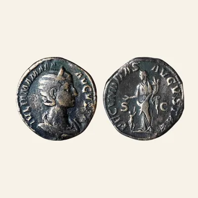 Avers, du sestertius, pour Julia Mamaea, Augusta, 222-235. AE Sestertius. Rome, 232., atelier de Rome, 222-235, RIC RIC 668