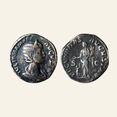 Reverse, of the sestertius, for Julia Mamaea, Augusta, 222-235. AE Sestertius. Rome, 232., mint of Rome, 222-235
