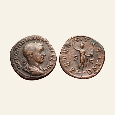 Avers, du sestertius, pour Gordian III Æ Sestertius. Rome, AD 240-244. AETERNITATI, atelier de Rome, 240-244, RIC RIC IV 297a