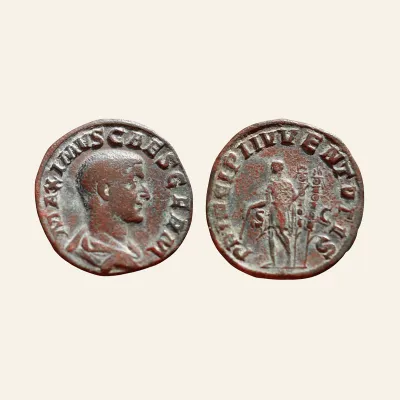 Avers, du sestertius, pour MAXIMUS (Caesar, 235/6-238). AE Sestertius. Rome. RIC 13, atelier de Rome, RIC RIC 13