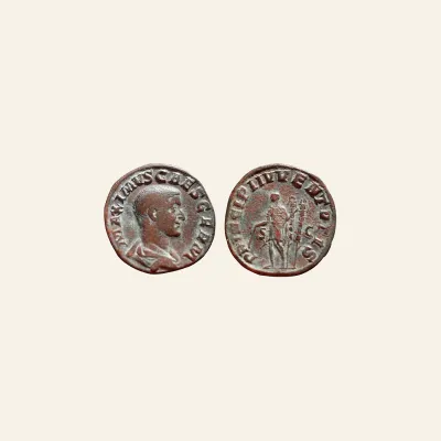 Reverse, of the sestertius, for MAXIMUS (Caesar, 235/6-238). AE Sestertius. Rome. RIC 13, mint of Rome